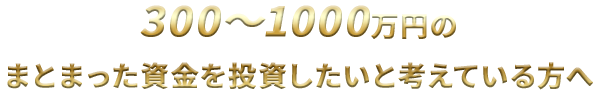 300～1000万円のまとまった資金を投資したいと考えている方へ